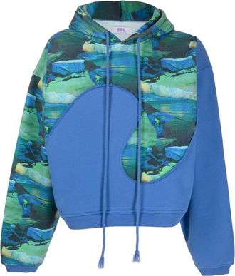 ERL abstract-print long-sleeved hoodie - unisex - Cotton/Polyester/Spandex/Elastane - M - Blue