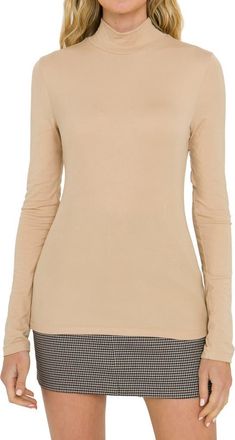 endless rose Ribbed Mock Neck Top in Tan at Nordstrom, Size X-Small