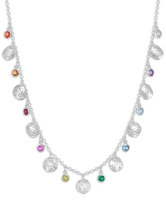 Dower & Hall hammered disc and gemstone array necklace - Silver