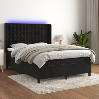 vidaXL Cama Box Spring Colch&oacute;n Y Led Terciopelo Negro 140x190 Cm Vidaxl