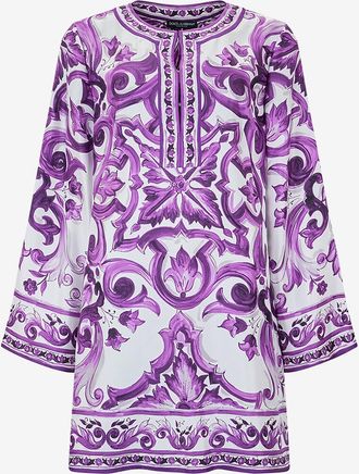 Dolce & Gabbana Mini-Tunikakleid aus Seidentwill Majolica