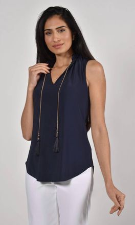 Frank Lyman Design Teagan Sleeveless Ruffle Bottom Top In Twilight