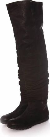 Prada Pre-owned Womens black long leather wrinkle boots. - Size 37.5 EU/IT
