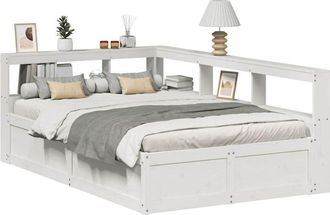 vidaXL Vidaxl - Cama Con Estanter&iacute;a Sin Colch&oacute;n Madera Maciza Blanca 120x190 Cm