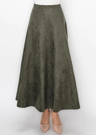 YAL New York Green Suede Look A-Line Skirt