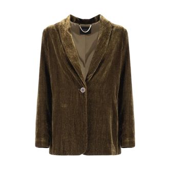 Nenette Shimmer Ribbed Velvet Blazer - Dames - Jassen - Groen - Maat: M Velours