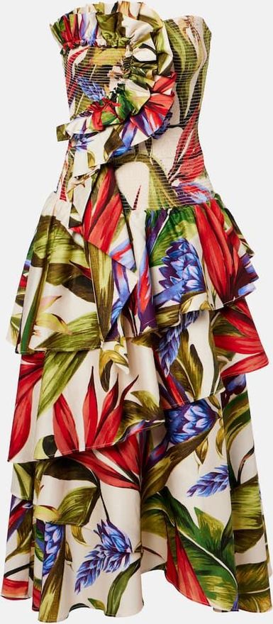Floral ruffled cotton midi dress
