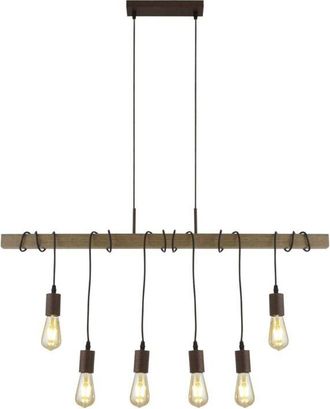 Searchlight Barn - Lámpara colgante con barra de 6 luces marrón, madera oscura, E27 - Searchlight