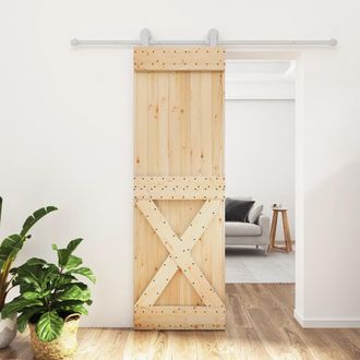 Berkfield Home Sliding Door with Hardware Set 70x210 cm Solid Wood Pine in Brown