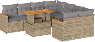 vidaXL 9 Piece Garden Sofa Set with Cushions Beige Poly Rattan Acacia Vidaxl
