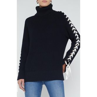 L'agence Nola Lace Up Turtleneck Sweater in Black/Ivory at Nordstrom Rack, Size Xx-Small