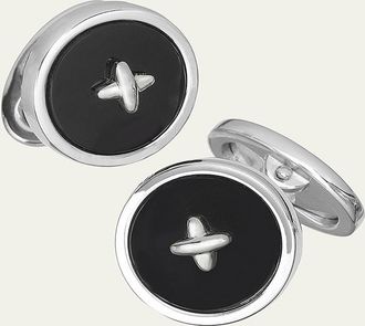 Jan Leslie Mens Black Onyx Button Cufflinks