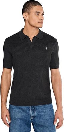 Polo Ralph Lauren Rib-Knit Cotton Johnny-Collar Sweater Mens Sweater Dark Granite/Heather : 2XL
