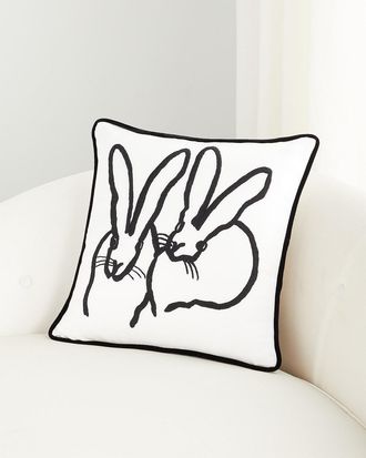 Hunt Slonem Hand-Embroidered Silk 2 Bunny Pillow