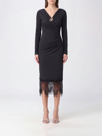 Blumarine Jersey Sheath Midi Dress with V-Neck and Lace Inserts