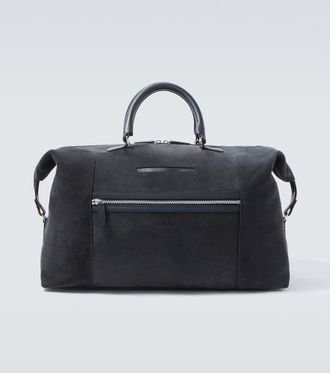 Kiton Leather-trimmed suede duffel bag