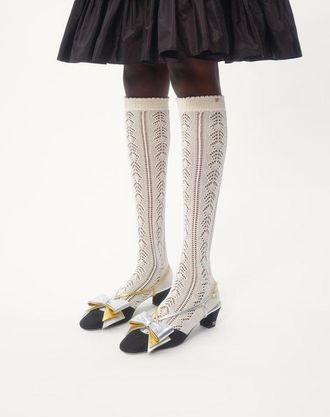 Valentino Garavani Décolleté Slingback Bowow In Tessuto Moirè 45Mm Donna NERO/SILVER/ANTIQUE GOLD 35.5