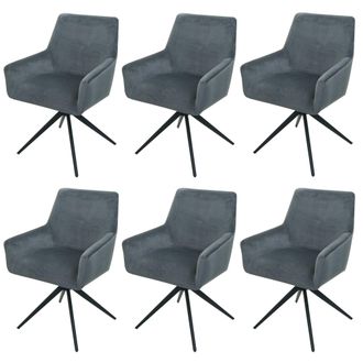 Hhg Nunca Usado] Lote De 6 Sillas De Comedor Hhg 081, Silla De Cocina Apoyabrazos Giratorio Auto Posici&oacute;n Tela Mvg, Gris Oscuro