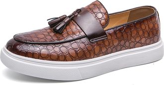 Generic Loafers Slip On Shoes for Men Casual Dress Leather Prom Tassel Loafers Wedding Fashion Tuxedo Walking Shoes (8.5,Brown)