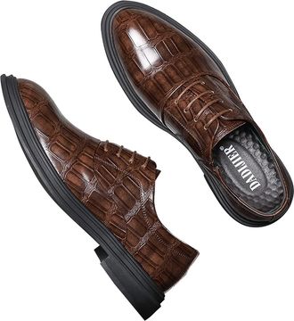 Generic Shoes Dress Oxford for Men Lace Up Crocodile Embossed Round Toe PU Leather Block Heel Anti-Slip Resistant Non Slip Prom(Brown,5.5 UK)