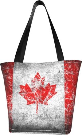 AOOEDM Retro Canada Flag Country Reusable Tote Bag Women Casual Handbag Shoulder Bags for Shopping Groceries Travel Outdoors