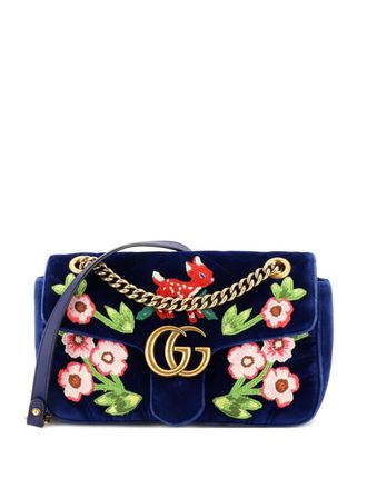 Gucci GG Marmont Flap Bag Embroidered Matelasse Velvet Small shoulder bag - women - Velvet - One Size - Blue