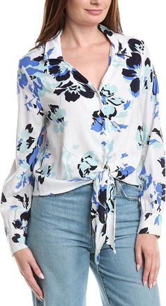 Ellen Tracy Tie Front Linen-Blend Shirt