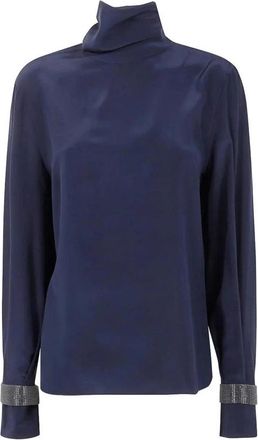 Brunello Cucinelli Blouse met coltrui en lange mouwen - Dames - Blouses - Blauw - L - Overhemden