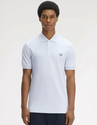 Fred Perry Mens Fred Perry Mens Plain Signature Polo Shirt - Dusty Blue/Laurel Wreath Green 08C - White - Size: 42