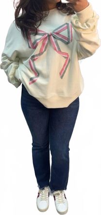 Peach Love California Gingham Christmas Bow Lightweight Oversized Sweatshirt Top In White