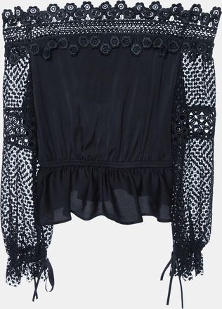 Self Portrait Black Crepe & Lace Off-Shoulder Top