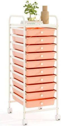 Costway Carrello con 10 Cassetti da Stoccaggio, Cassettiera di Metallo e Plastica, Contenitore Multiuso con Ruote a Freno, per Casa e Ufficio