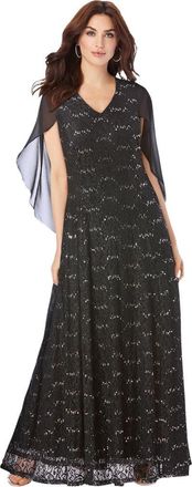 Roaman's Plus-Size Allover Lace Gown With Capelet in Black at Nordstrom, Size 26