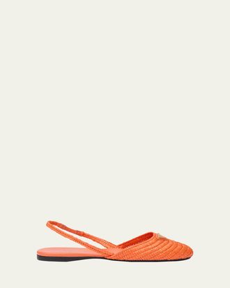 Prada 5mm Raffia Slingback Flats