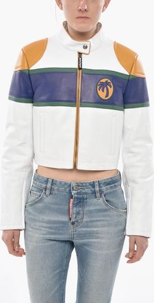 Palm Angels Cropped Leather Jacket CB CLASSIC With Contrast Details Palm Angels
