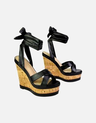 XY London Womens XY London Womens/Ladies Kammie Cork Lace Up Strappy Wedge Sandals - Black - Size: 8