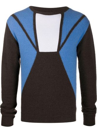 Rick Owens crew neck panelled jumper - men - Cotton/Polyester/Alpaca Wool - S - Brown