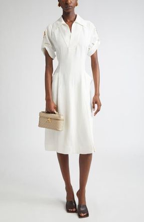 Bottega Veneta Pleated Viscose & Linen Midi Dress in 9071 Chalk at Nordstrom, Size 8 Us