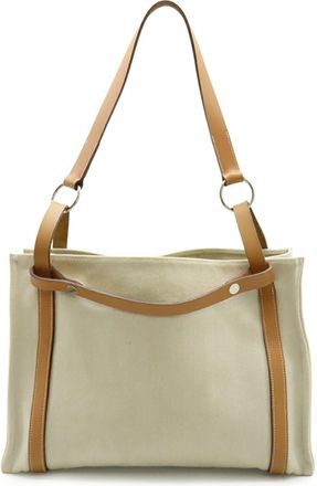 Herm&egrave;s Light Brown Natural Toile Chevron Leather Handbag Shoulder Bag Tote Bag (Pre-Owned)