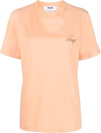 Msgm logo-embroidered cotton T-shirt - women - Cotton - L - Orange
