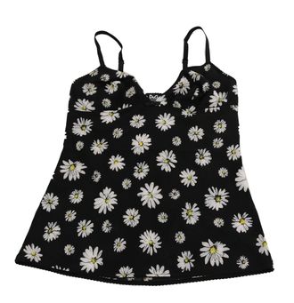 Dolce & Gabbana Womens Black Daisy Print Dress Lingerie Chemisole Polycotton