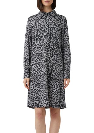 Comma Hemdblusenkleid COMMA, Damen, Gr. 36, N-Gr, grau (grau, schwarz), Web, Obermaterial: 100% Viskose, animal-print, bedruckt, regular fit knielang, gerad