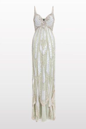 Jenny Packham Yves Beaded Maxi Dress in Marmo Green at Nordstrom, Size 12 Uk