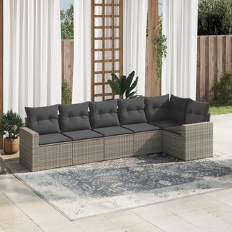 vidaXL Set De Muebles De Jard&iacute;n 6 Pzas Y Cojines Rat&aacute;n Sint&eacute;tico Gris Vidaxl