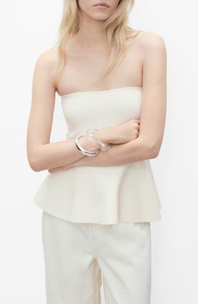 Mango Strapless Knit Top in Ecru at Nordstrom, Size Large