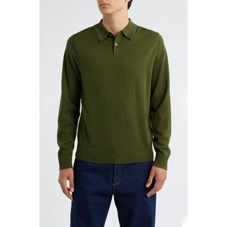 Paul Smith Long Sleeve Tipped Wool Polo Sweater in Olive Green at Nordstrom, Size Xx-Large