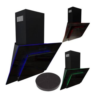 Sia 60cm Black Angled LED Lit Cooker Hood Extractor Fan with Carbon Filter