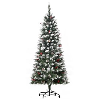 OEM &Aacute;rbol De Navidad Artificial De 150cm 408 Ramas Bayas Y Pi&ntilde;as Puntas Nevadas Decoraci&oacute;n Navide&ntilde;a De Interior Verde