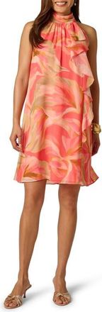 Adrianna Papell Floral Print Halter Trapeze Dress in Coral Multi at Nordstrom, Size 10