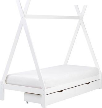Beliani Cama Infantil En Forma De Tipi Con Dosel Con Cajones De Madera De Pino Blanca 90 X 200 Cm Devay